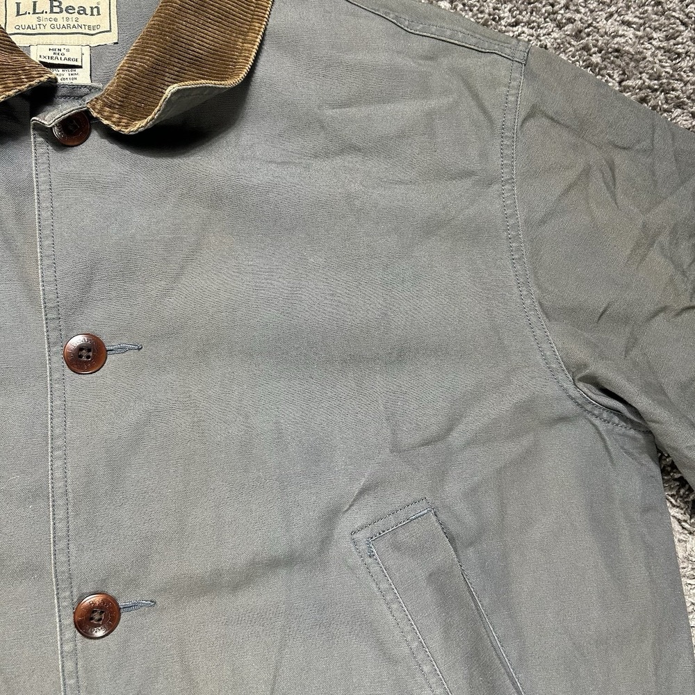 LL Bean Jacket Mens XL Green Canvas Barn Chore Coat Corduroy Cuffs Lined Faded - Picture 11 of 13